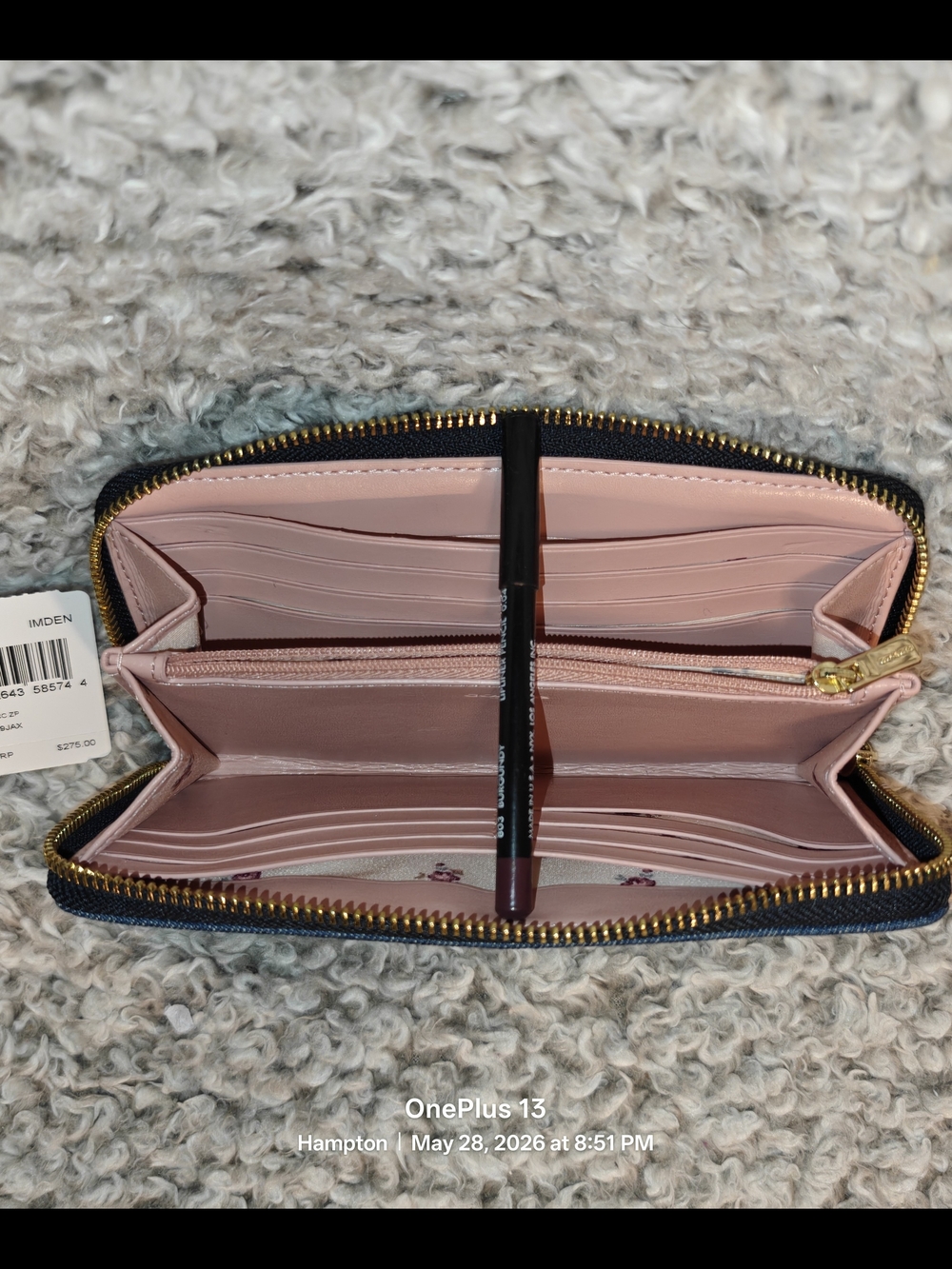 COACH DENIM & NAVY LEATHER ZIP WALLET - Picture 4 of 6